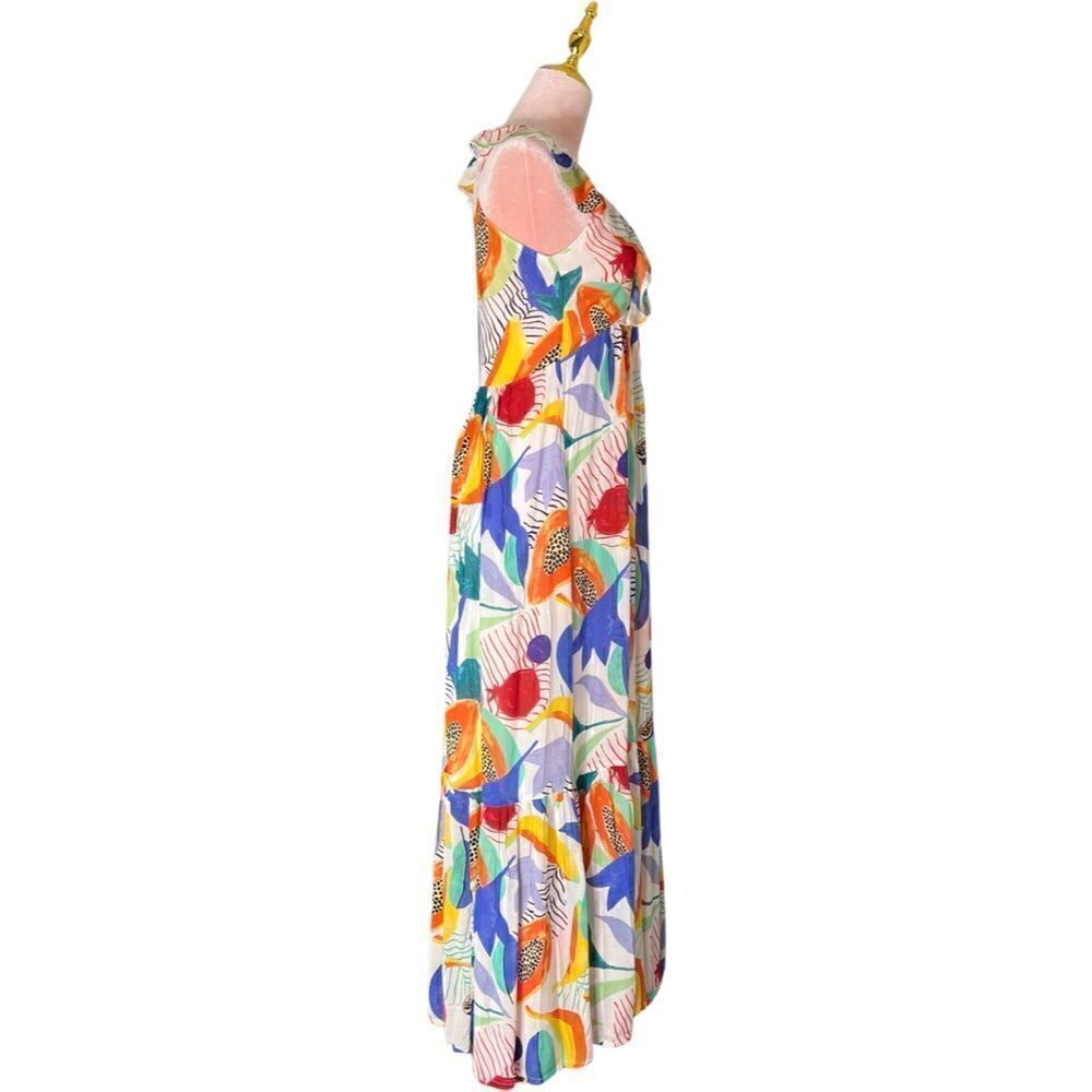 OLIPHANT Ruffle V-Neck Maxi in Papaya Yellow, Silk Blend. Vibrant! Size XS. NWT! - Picture 7 of 16